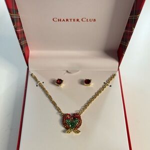 Charter Club Gold Necklace Set with Red and Green Heart